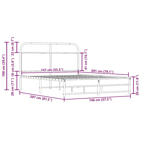 vidaXL Bettgestell ohne Matratze 140x200 cm Räuchereiche Holzwerkstoff