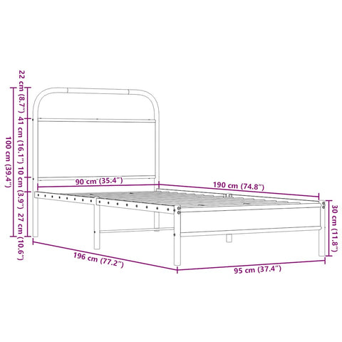 vidaXL Bettgestell ohne Matratze 90x190 cm Braun Eichen-Optik