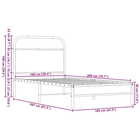 vidaXL Bettgestell ohne Matratze 100x200 cm Braun Eichen-Optik