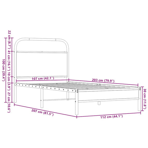 vidaXL Bettgestell ohne Matratze 107x203 cm Braun Eichen-Optik