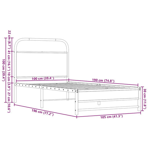 vidaXL Bettgestell ohne Matratze 100x190 cm Braun Eichen-Optik