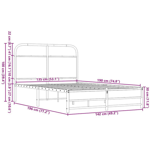 vidaXL Bettgestell ohne Matratze 135x190 cm Braun Eichen-Optik