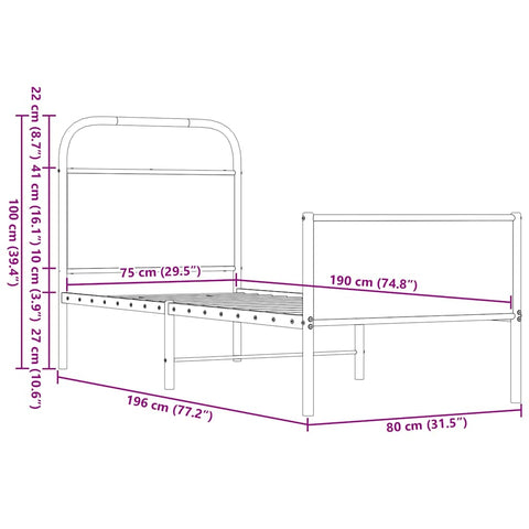 vidaXL Bettgestell ohne Matratze 75x190 cm Braun Eichen-Optik