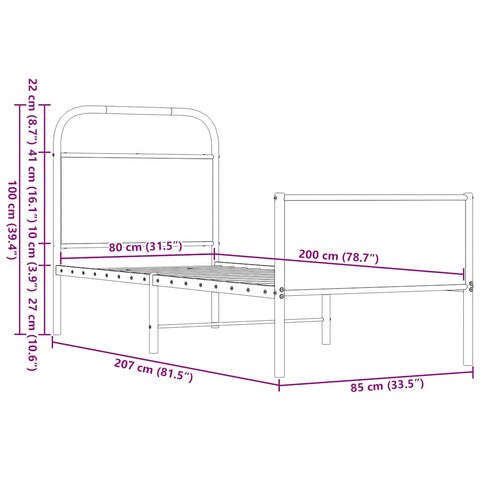 vidaXL Bettgestell ohne Matratze 80x200 cm Braun Eichen-Optik