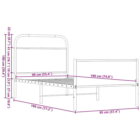 vidaXL Bettgestell ohne Matratze 90x190 cm Braun Eichen-Optik