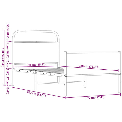 vidaXL Bettgestell ohne Matratze 90x200 cm Braun Eichen-Optik