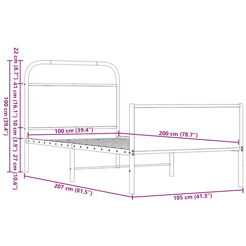 vidaXL Bettgestell ohne Matratze 100x200 cm Braun Eichen-Optik