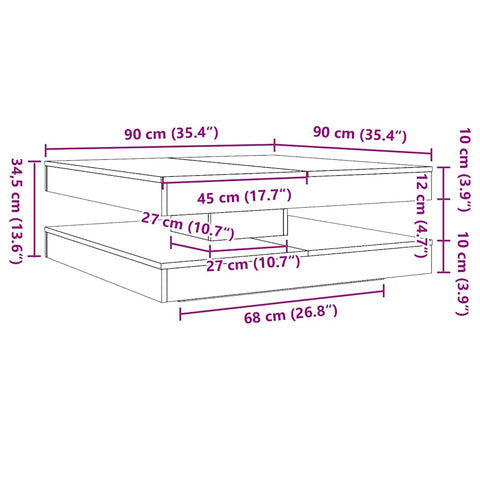 vidaXL Couchtisch 360-Grad Drehbar Schwarz Eichen-Optik 90x90x34,5 cm