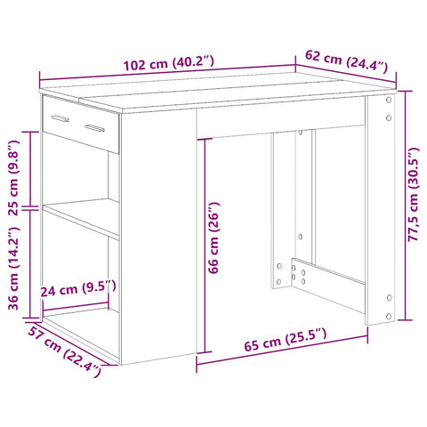 Schreibtisch mit Schubladen Ablage Grau Sonoma 102x62x77,5 cm