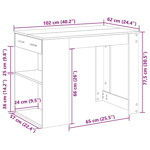 Schreibtisch mit Schubladen Ablage Altholz-Optik 102x62x77,5 cm