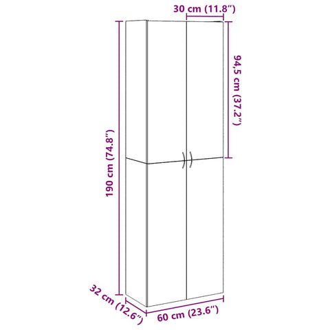 vidaXL Highboard Altholz-Optik 60x32x190 cm Holzwerkstoff