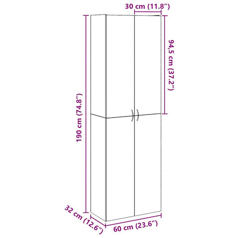 vidaXL Highboard Artisan-Eiche 60x32x190 cm Holzwerkstoff