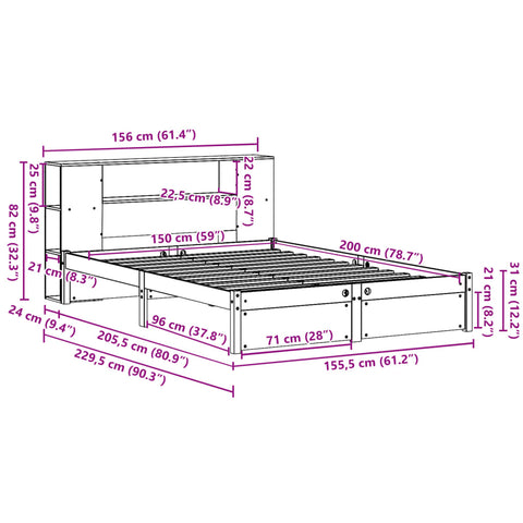 Massivholzbett mit Regal ohne Matratze 150x200 cm Kiefernholz