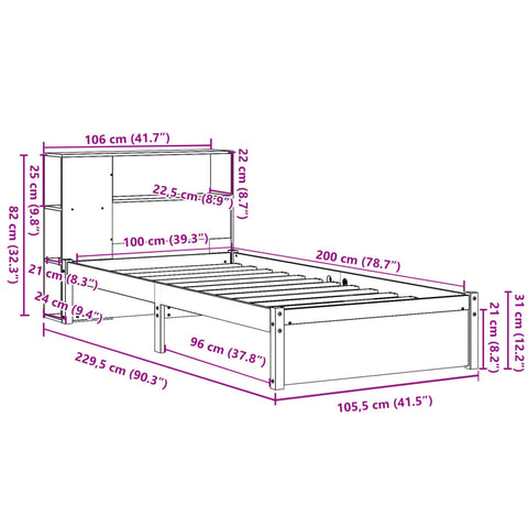 Massivholzbett mit Regal ohne Matratze 100x200 cm Kiefernholz