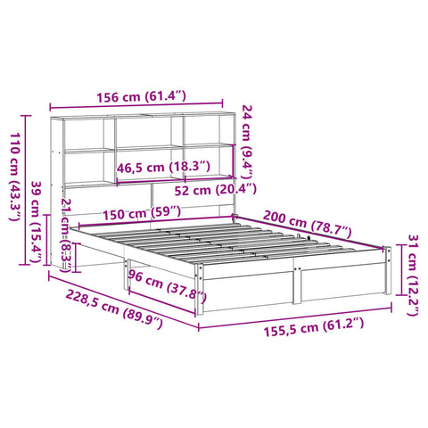 Massivholzbett mit Regal ohne Matratze 150x200 cm Kiefer