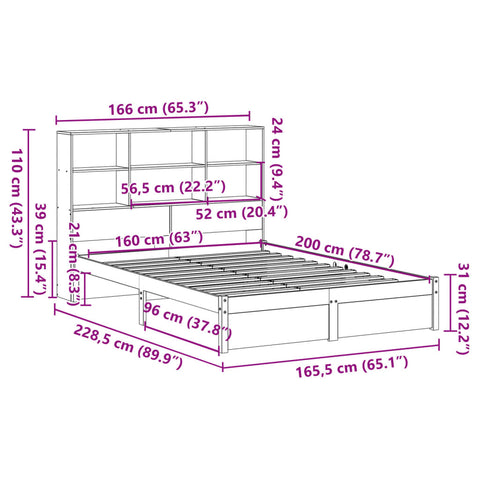 Massivholzbett mit Regal ohne Matratze 160x200 cm Kiefer