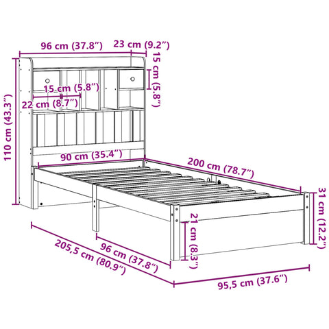 Massivholzbett mit Regal ohne Matratze 90x200 cm Kiefer