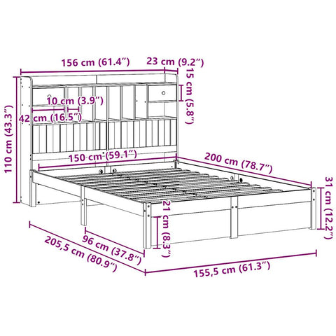 Massivholzbett mit Regal ohne Matratze 150x200 cm Kiefer