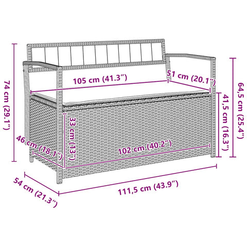 hocami - Gartenbank mit Stauraum und Kissen Grau Poly Rattan - gartenbank-mit-stauraum-und-kissen-grau-poly-rattan-3 - 