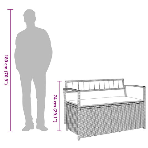 hocami - Gartenbank mit Stauraum und Kissen Grau Poly Rattan - gartenbank-mit-stauraum-und-kissen-grau-poly-rattan-3 - 