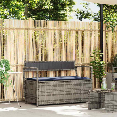 hocami - Gartenbank mit Stauraum und Kissen Grau Poly Rattan - gartenbank-mit-stauraum-und-kissen-grau-poly-rattan-3 - 