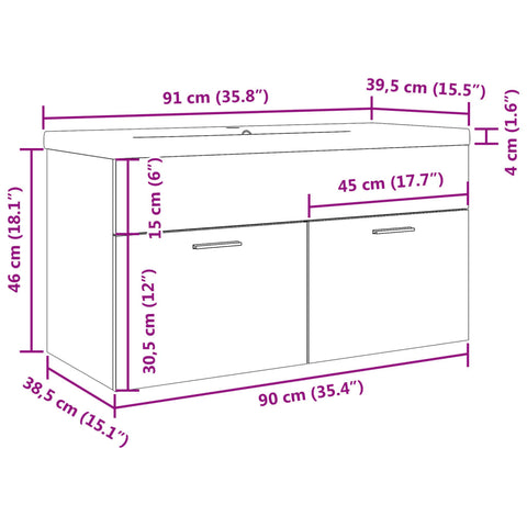 vidaXL Waschbeckenunterschrank mit Einbaubecken Artisan-Eiche