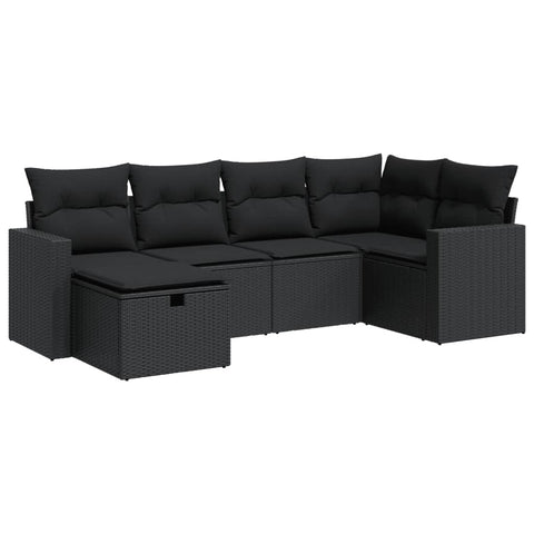 6-tlg. Garten-Sofagarnitur mit Kissen Schwarz Poly Rattan