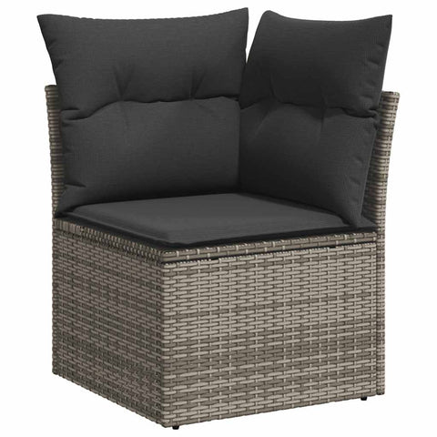 11-tlg. Garten-Sofagarnitur mit Kissen Grau Poly Rattan