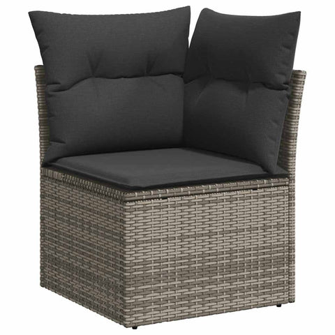 11-tlg. Garten-Sofagarnitur mit Kissen Grau Poly Rattan Akazie