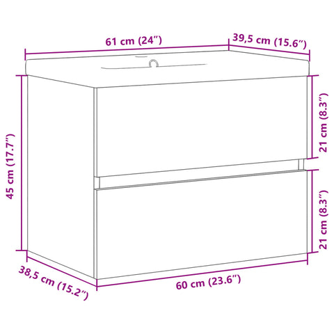 vidaXL Waschbeckenschrank mit Einbaubecken Altholz-Optik 61x39,5x49 cm