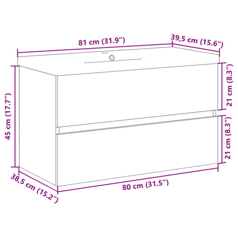 vidaXL Waschbeckenschrank mit Einbaubecken Artisan-Eiche 81x39,5x49 cm