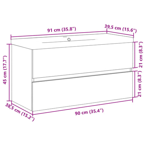 vidaXL Waschbeckenschrank mit Einbaubecken Altholz-Optik 91x39,5x49 cm