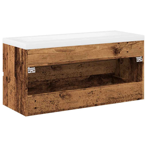 vidaXL Waschbeckenschrank mit Einbaubecken Altholz-Optik 101x39,5x49cm