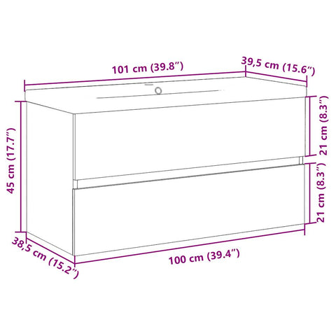 vidaXL Waschbeckenschrank mit Einbaubecken Altholz-Optik 101x39,5x49cm