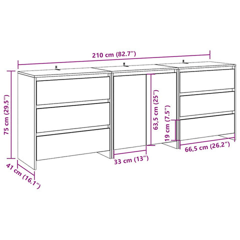 vidaXL 3-tlg. Sideboard Altholz-Optik Holzwerkstoff