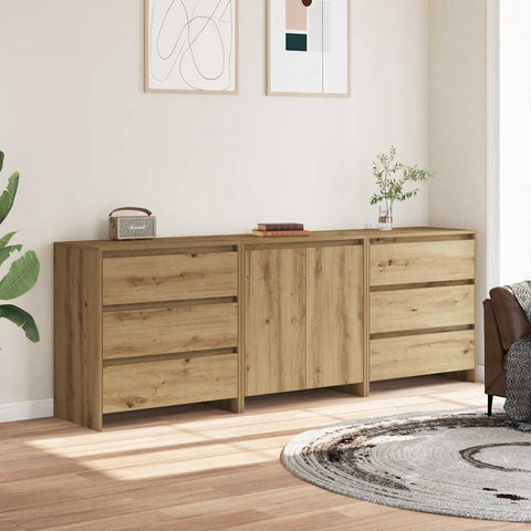 vidaXL 3-tlg. Sideboard Artisan-Eiche Holzwerkstoff