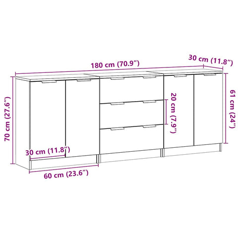 vidaXL Sideboards 3 Stk. Altholz-Optik 60x30x70 cm Holzwerkstoff