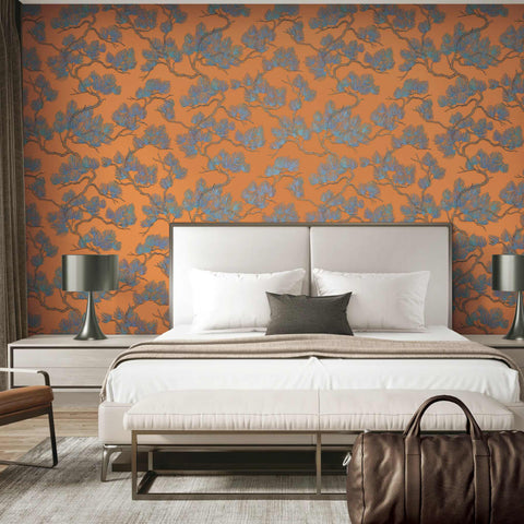 DUTCH WALLCOVERINGS Tapete Kiefer-Motiv Blau und Orange