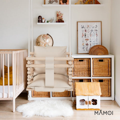 MAMOI® Babyschaukel, Schaukel Indoor, Holzschaukel für baby und Kinder, Kinderschaukel, Schaukeln aus Holz, Kleinkinderschaukel für kinderzimmer und türrahmen ab 1 jahr, 3 in 1-4