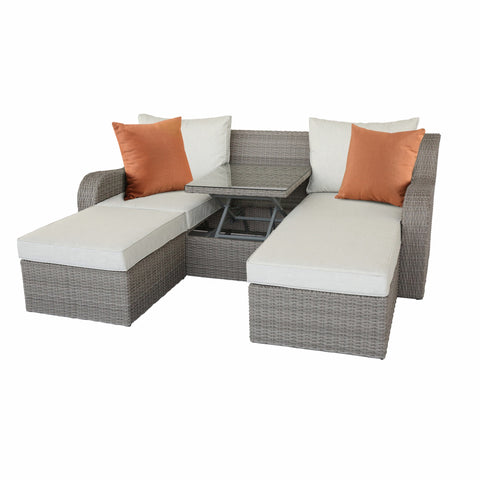 3 Piece Gray Wicker Patio Sectional And Ottoman Set-0