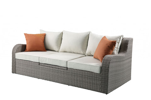 3 Piece Gray Wicker Patio Sectional And Ottoman Set-1