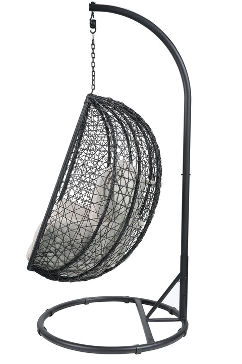 Beige and Black Hanging Pod Wicker Patio Swing Chair-1