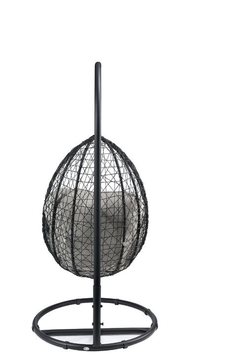 Beige and Black Hanging Pod Wicker Patio Swing Chair-4