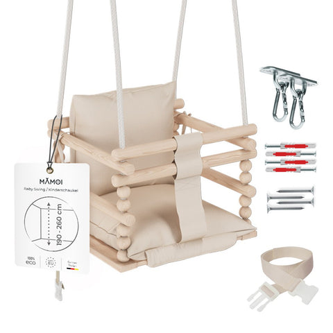 MAMOI® Babyschaukel, Schaukel Indoor, Holzschaukel für baby und Kinder, Kinderschaukel, Schaukeln aus Holz, Kleinkinderschaukel für kinderzimmer und türrahmen ab 1 jahr, 3 in 1-0