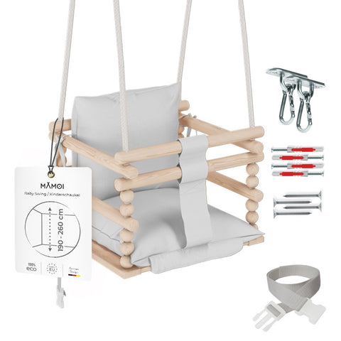 MAMOI® Babyschaukel, Schaukel Indoor, Holzschaukel für baby und Kinder, Kinderschaukel, Schaukeln aus Holz, Kleinkinderschaukel für kinderzimmer und türrahmen ab 1 jahr, 3 in 1-0