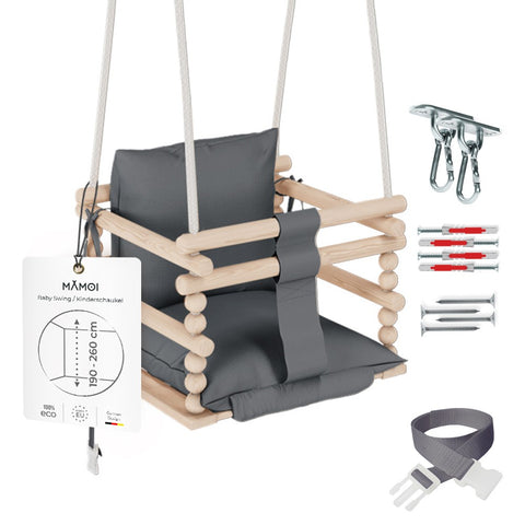 MAMOI® Babyschaukel, Schaukel Indoor, Holzschaukel für baby und Kinder, Kinderschaukel, Schaukeln aus Holz, Kleinkinderschaukel für kinderzimmer und türrahmen ab 1 jahr, 3 in 1-0