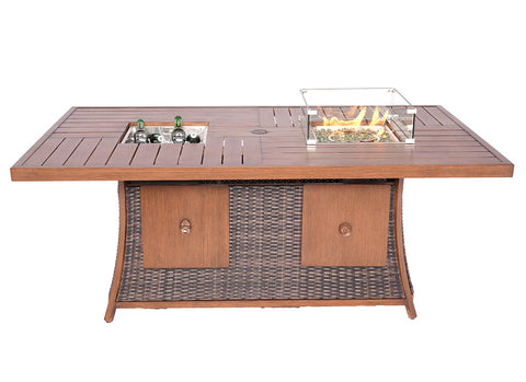 Brown Wicker Outdoor Gas Fire Pit Table with Ice Bucket-0