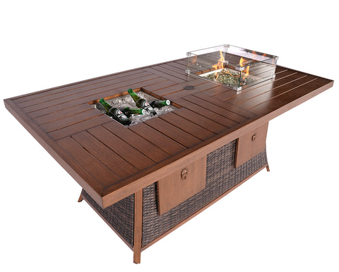 Brown Wicker Outdoor Gas Fire Pit Table with Ice Bucket-1