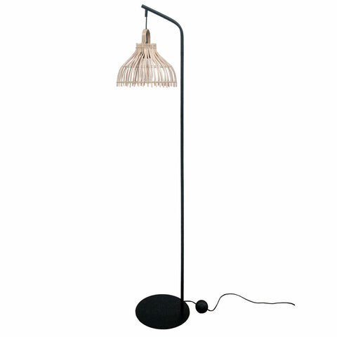 Stehlampe DKD Home Decor Schwarz Metall Braun Rattan (40 x 40 x 160 cm)-0