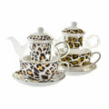 Teekanne DKD Home Decor Leopard Kristall Porzellan Braun Durchsichtig Weiß (2 Stück)-1